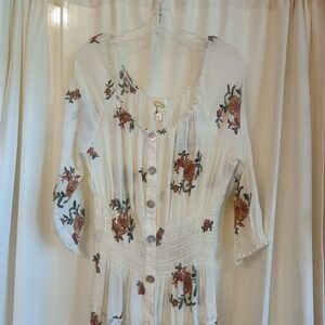 Anthropologie Fig & Flower Maxi Embroidered Floral Boho Ivory Women Size XL FLAW